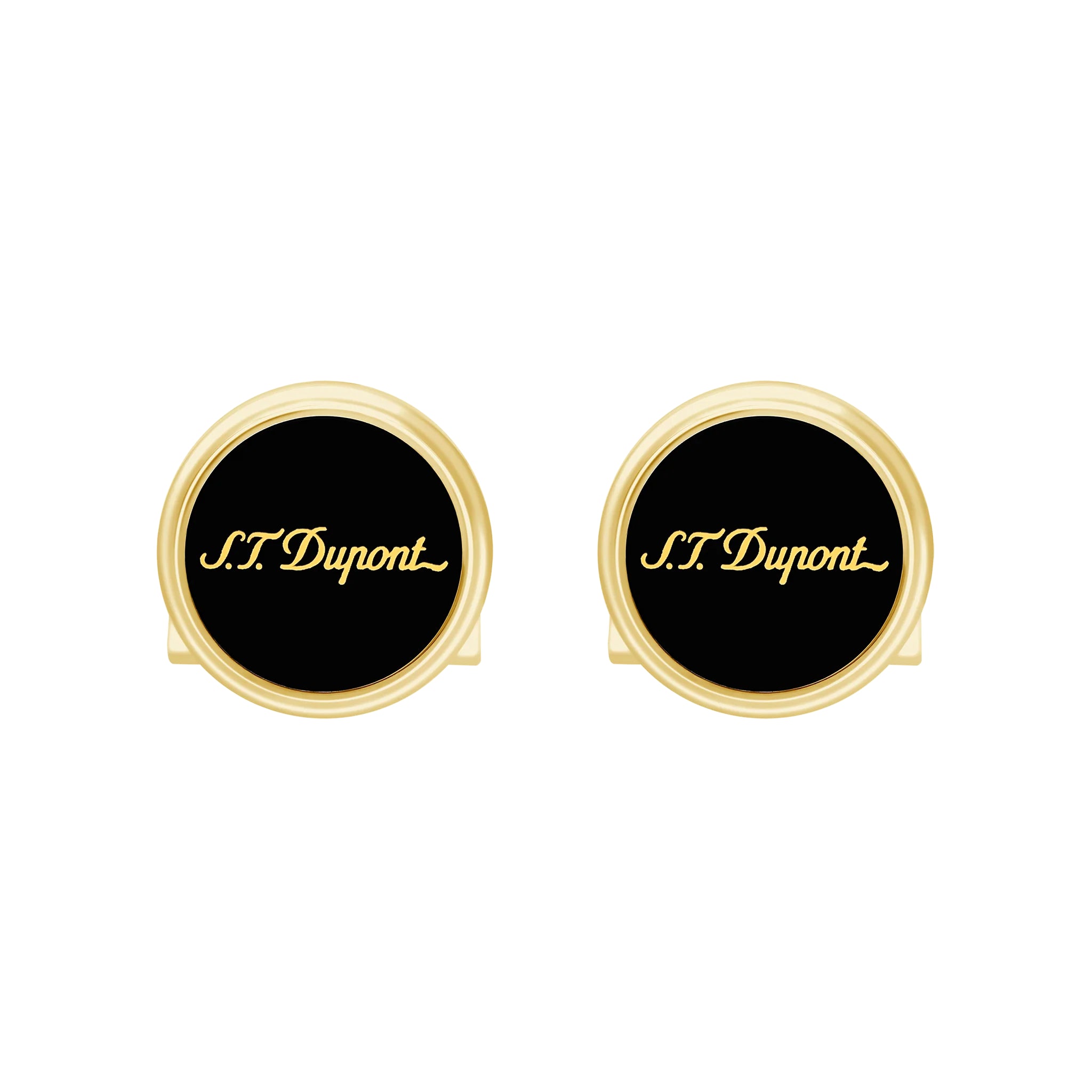 Gemelli Uomo Dupont Acciaio Dorato Smalto Nero Logo 005833